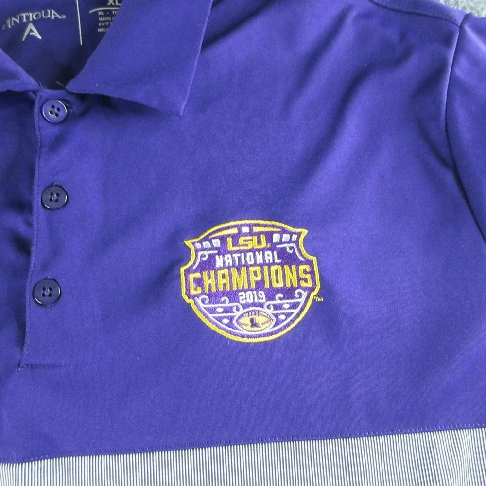 LSU Tigers Polo Shirt Mens XL Purple Gray NCAA Football Antigua 2019 Champions